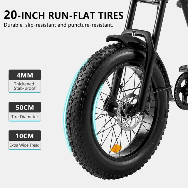 Ridingtimes Z8 Snow E-bike voor volwassenen, 20 inch dikke banden, 1500W motor, 45 km/u, 6-laags volledige vering