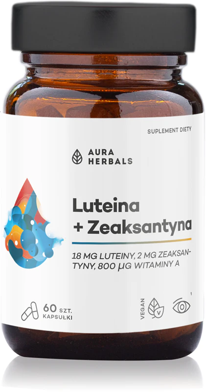 Cápsulas de suplemento alimentar Aura Herbals com luteína, zeaxantina e vitamina A para olhos saudáveis.