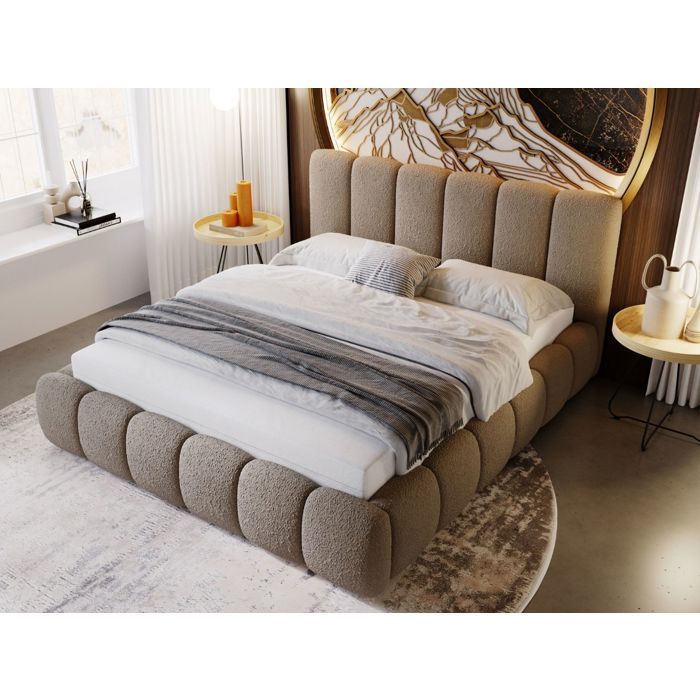 Estrutura de cama - Tecido em laço - Base ripada - Cama marrom - Cloud 180x200