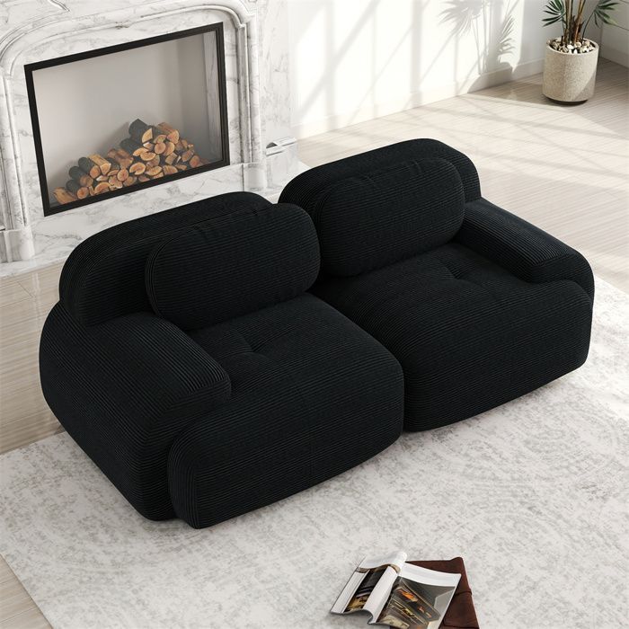 DRIPEX 2-Sitzer Loveseat-Sofa, 208 cm, aus Cord, modulares Sofa mit geschwungenen Armlehnen, vollständig komprimiert, schwarz