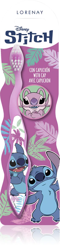 Escova de dentes infantil Disney Stitch com tampa