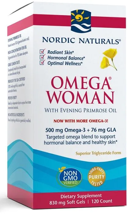 Nordic Naturals Omega Woman 500 mg, Suplement diety z kwasami tłuszczowymi omega-3, Kapsułki