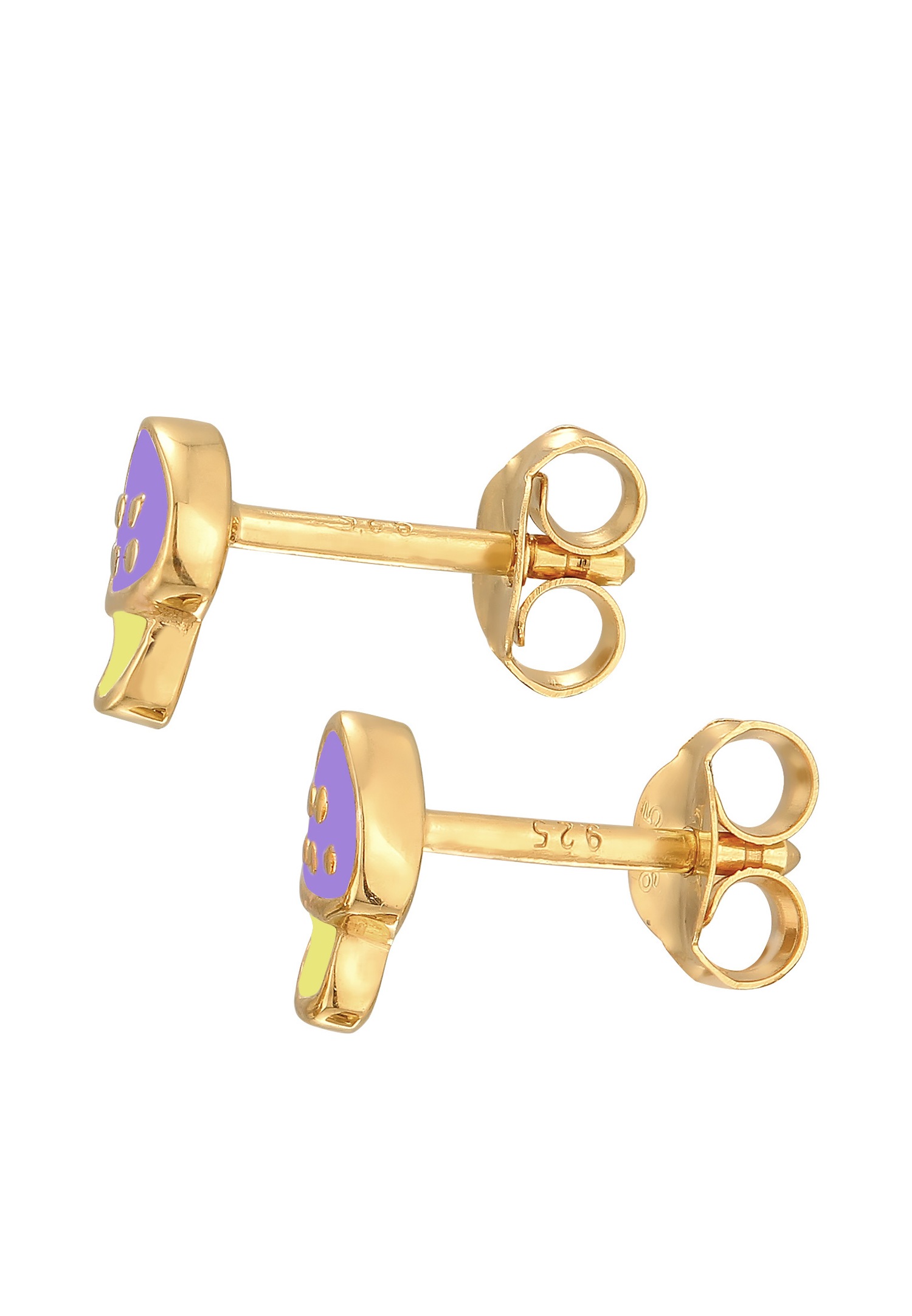 Elli Boucles d'oreilles femme champignon avec émail en argent 925 sterling doré