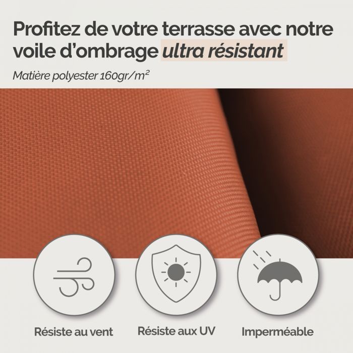Waterproof and UV-resistant rectangular shade sail - 3 x 5 m - Terracotta - Linxor