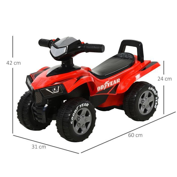 Juguete para montar infantil - HOMCOM - Quad para niños de 18 a 36 meses con efectos de luz y sonido - Juguete para exteriores - PP - 60x31x42cm - Rojo y negro