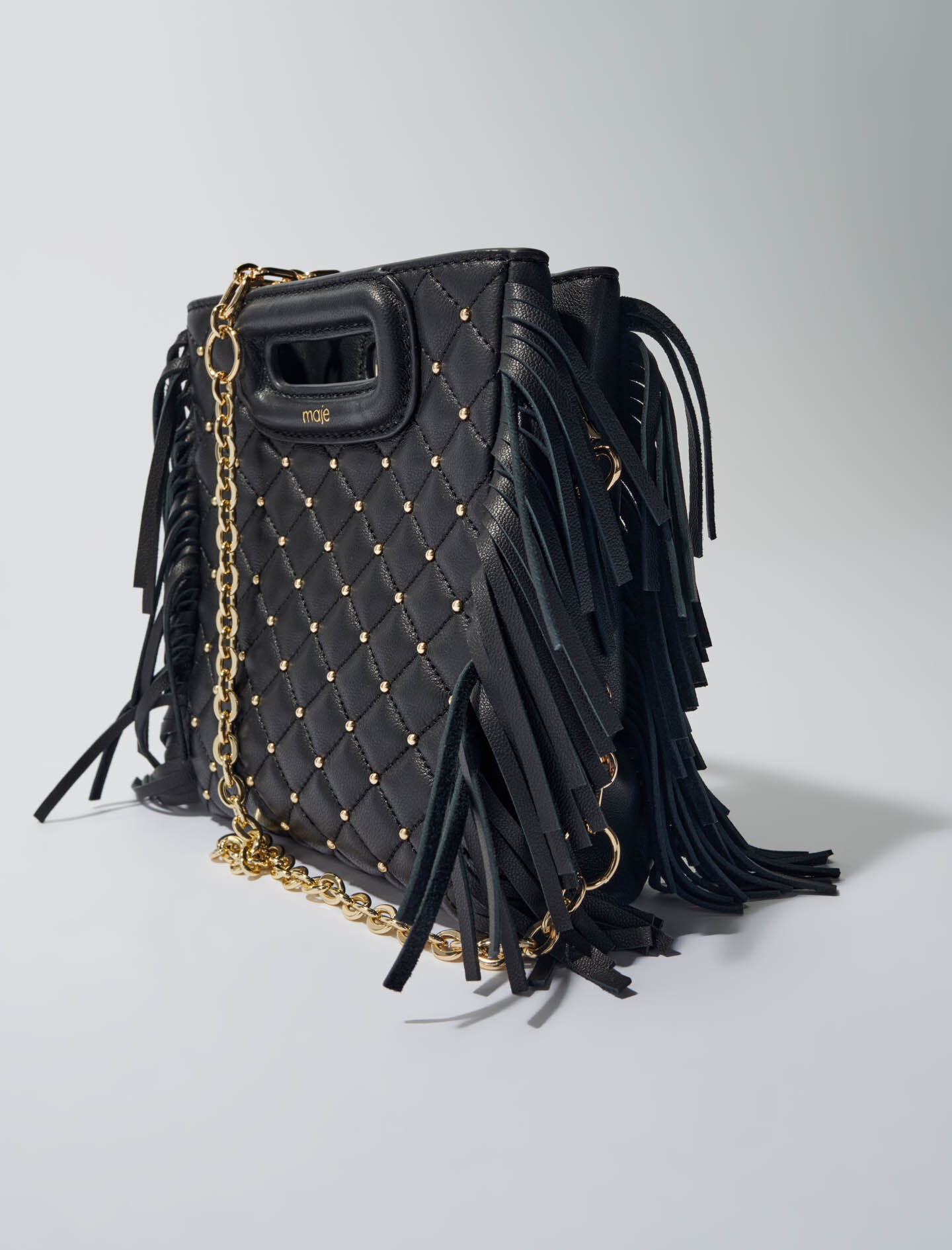 Mini gewatteerde tas M met studs - Zwart