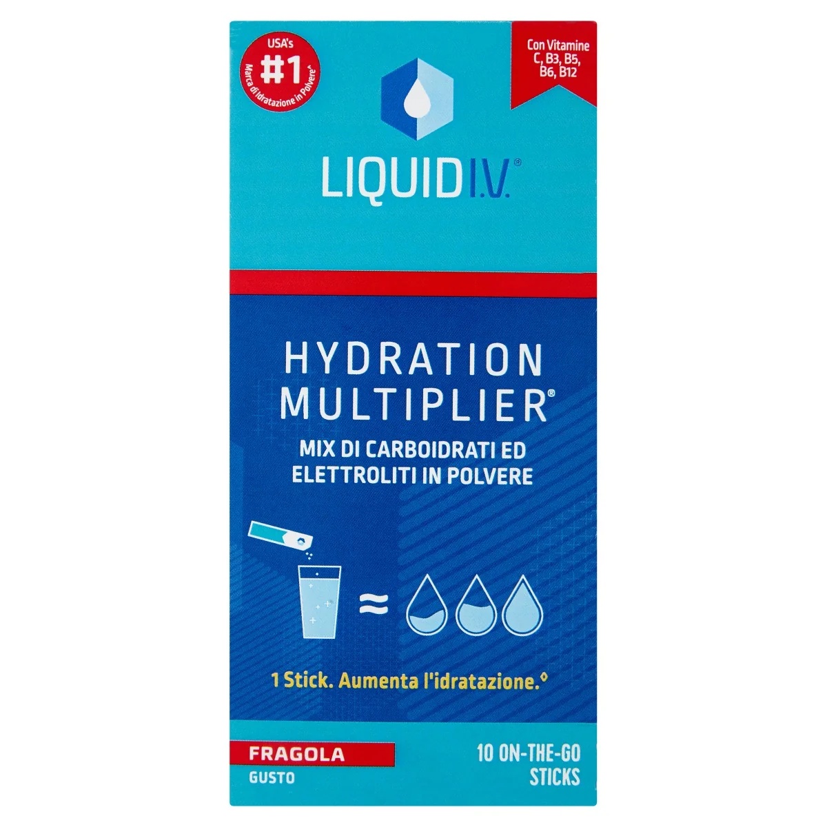 Multiplicador de hidratación intravenosa líquida sabor fresa, 10 sobres, sin gluten.