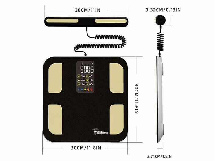 Bilancia per la composizione corporea - Newgen Medicals - Ricaricabile - Bluetooth - 180 kg - Display LED a colori