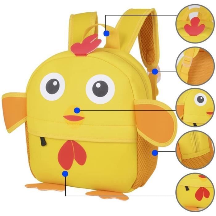 Sac à Dos Enfant Bagages Enfant Mignon Cartable Scolaire Maternelle Mini Garçons ou Filles PréScolaire Sac porté Dos 2-7ans Poussin