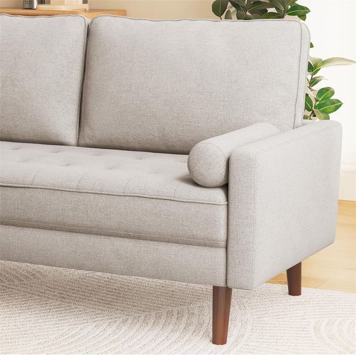 DRIPEX Canapé 3 Places Style Contemporain en Tissu Beige avec 2 coussins ,pieds bois massif ,Fauteuil Moderne 77x173x84cm