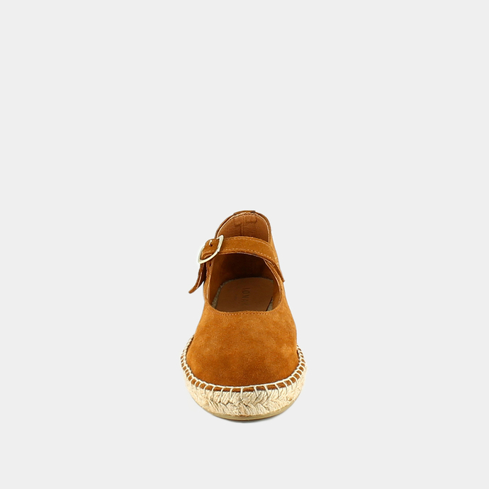 Espadrilles à bouts ronds  en croute cognac