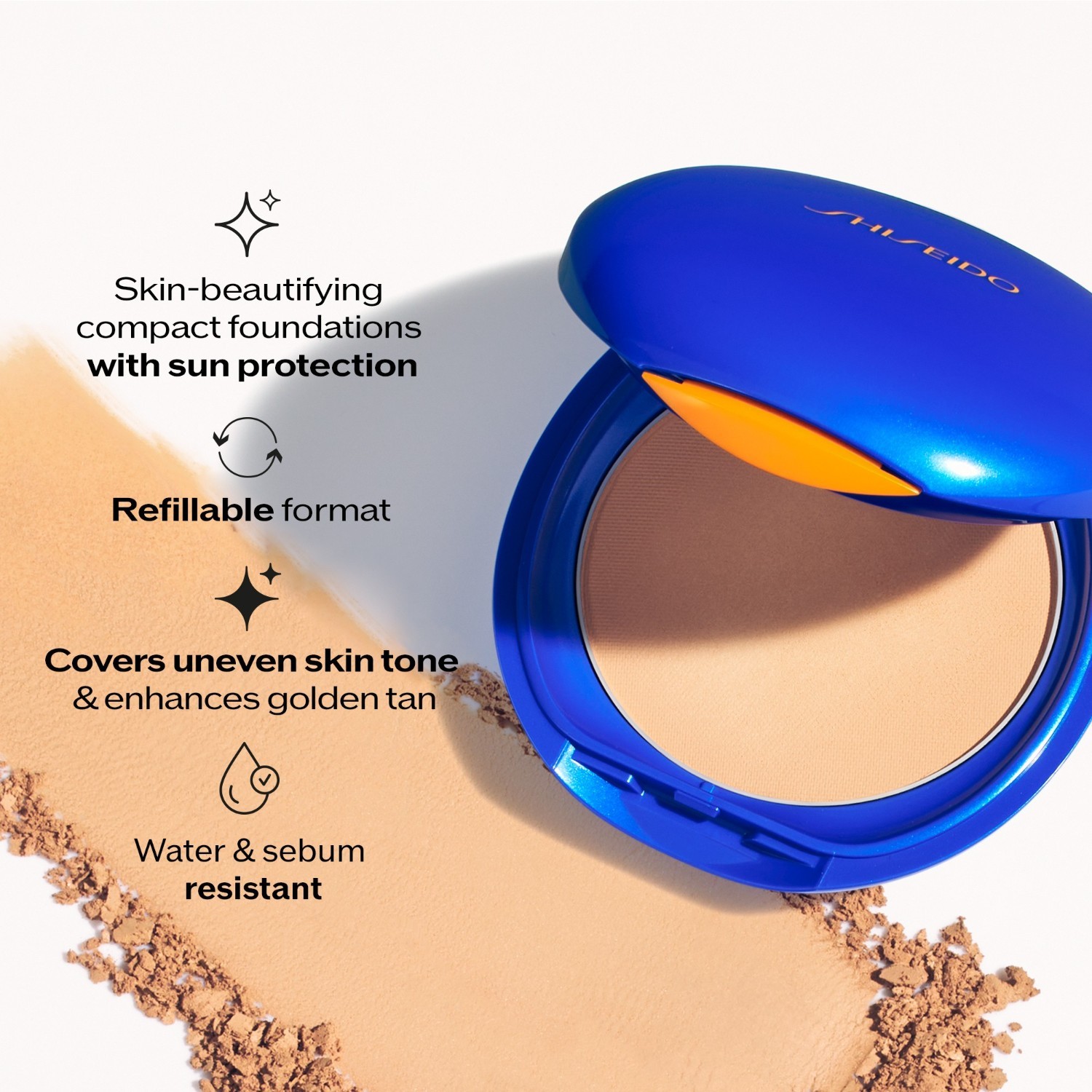 „Shiseido Sun Make-up“ kompaktiškas makiažo pagrindas nuo saulės su apsauga nuo UV spindulių SPF 30, papildymo pakuotė – 12 g