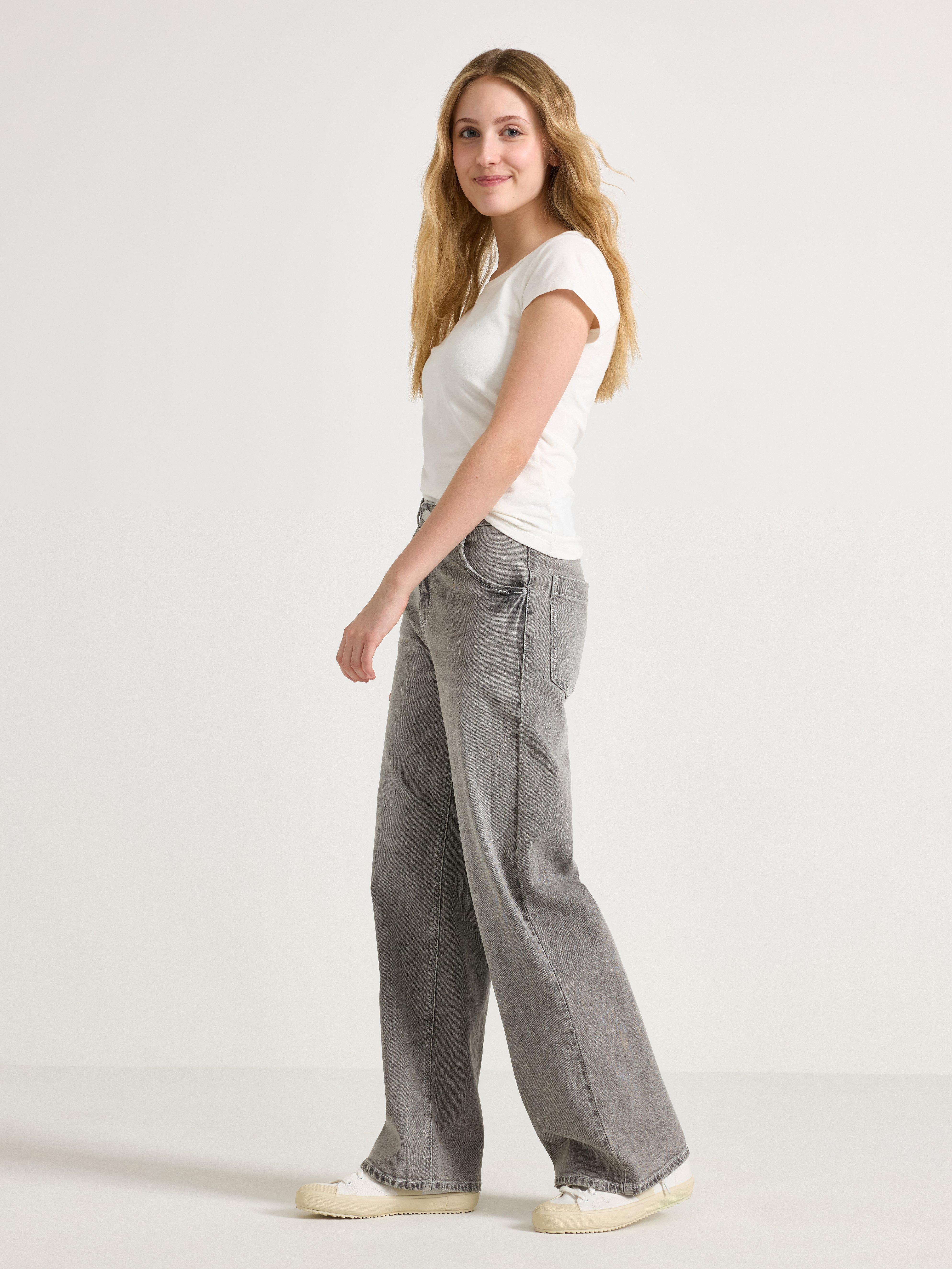 Pantalones vaqueros VEGA de pierna ancha, color gris.