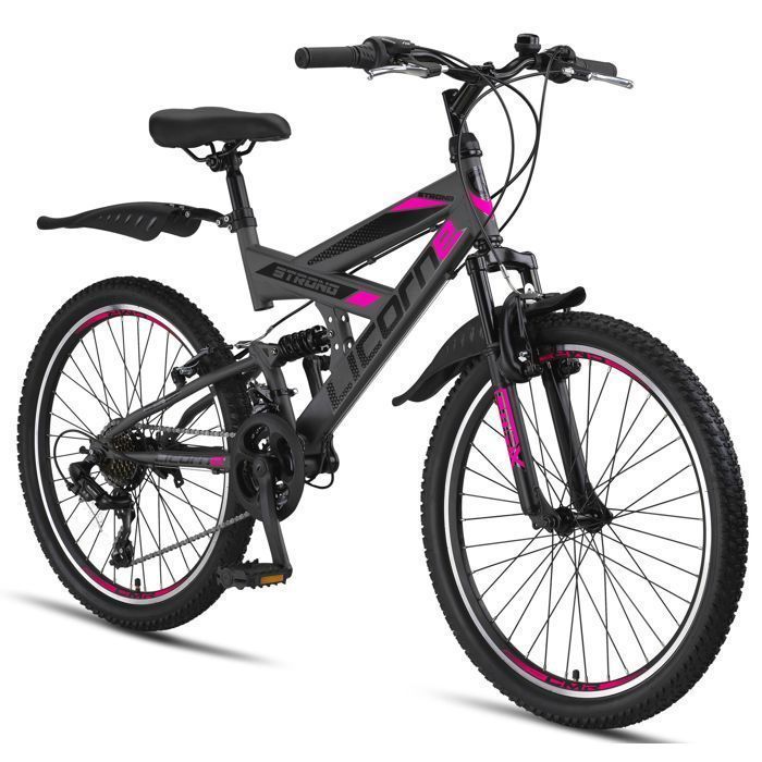 Licorne Bike VTT 26 Pouces Premium – Vélo Tout-Terrain Polyvalent pour Ville et Nature, (Anthracite/Rose 26)