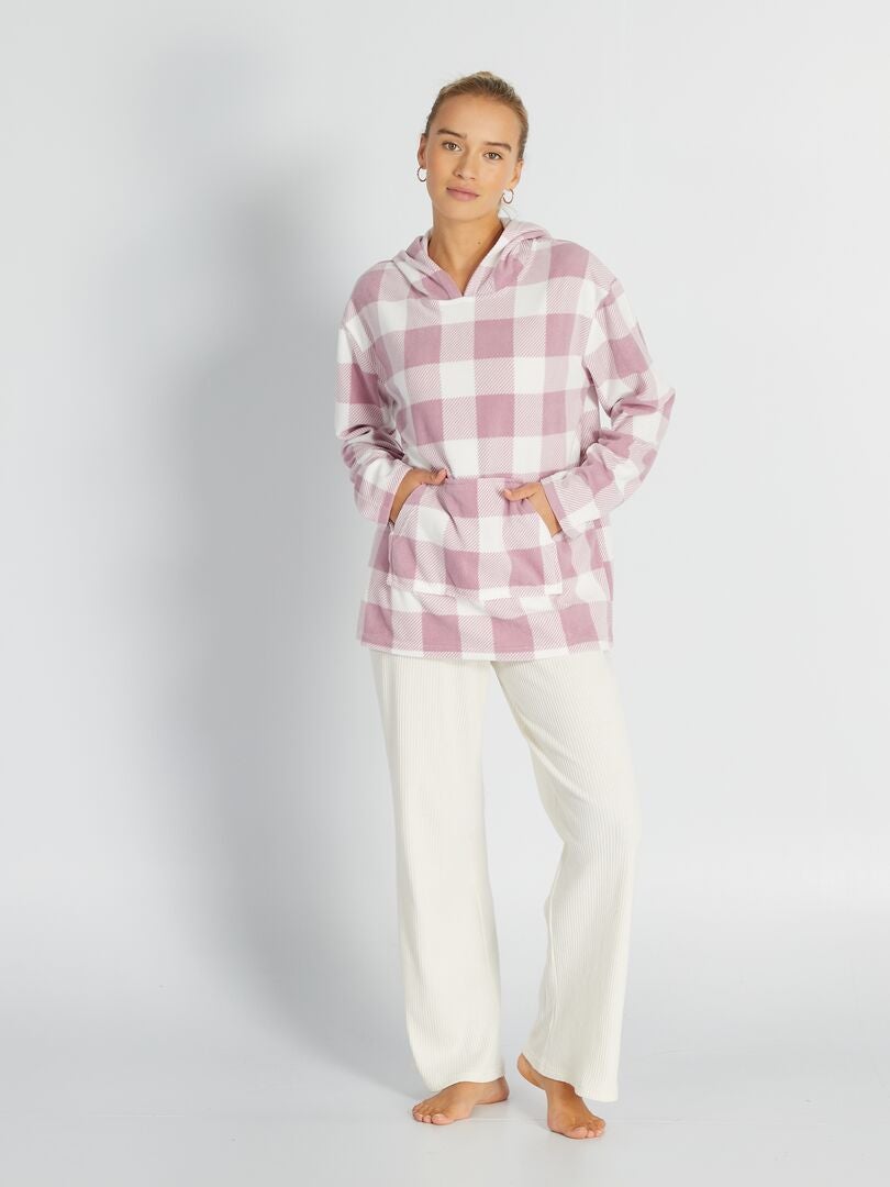 Parte superior de pijama de franela - blanco/rosa