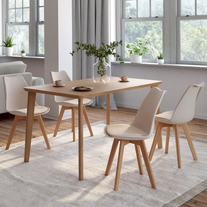 IDMARKET Set van 4 beige Scandinavische eetkamerstoelen SARA