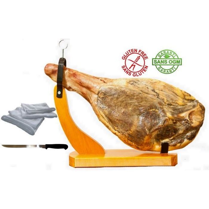 Serranoham met bot, zonder poot, ca. 6,5 kg, inclusief hamhouder, mes en hamzak als geschenk.