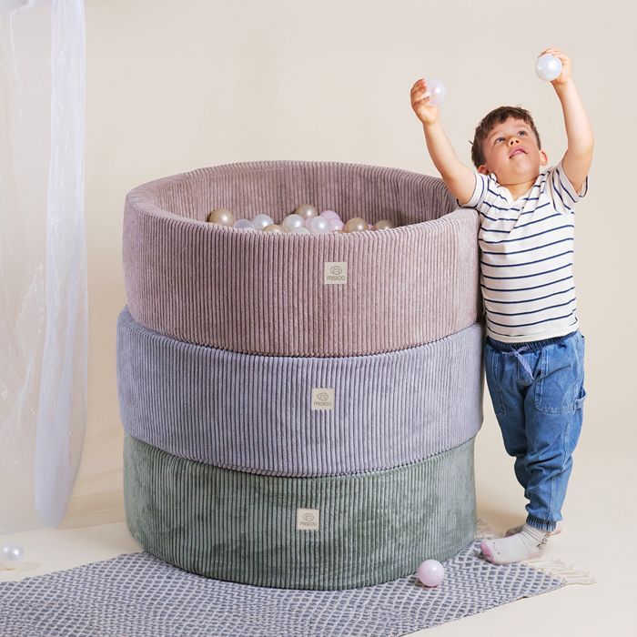 MISIOO Ronde Corduroy Ballenbak voor Baby-/Kinderkamer, Roze, 90x30 cm, 300 Ballen: Mintgroen/Goud/Parelwit