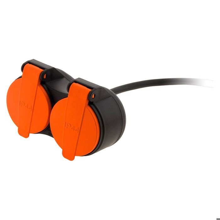 Cable alargador impermeable de 2 tomas con cubierta, color naranja, 2P+E H07RN-F, 3x1,5 mm², 10 m - Zenitech