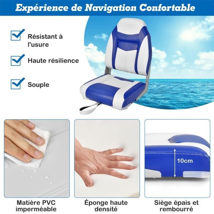 Asiento plegable para barco COSTWAY de 1 pieza con respaldo y cojín de cuero sintético PVC, bisagras flexibles, 4 tornillos incluidos, capacidad de carga de 115 kg, azul.