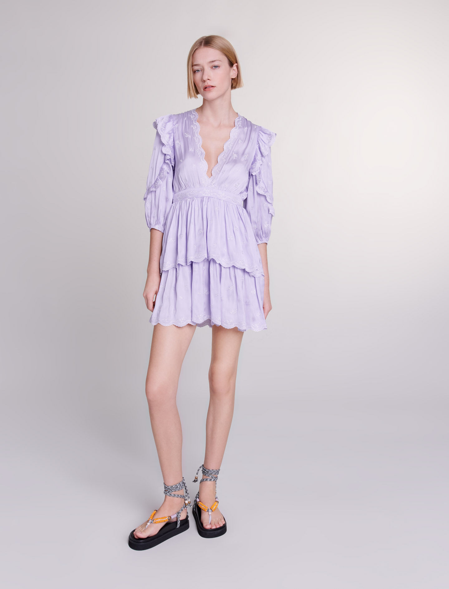 Rochie scurtă din satin și broderie - Parma