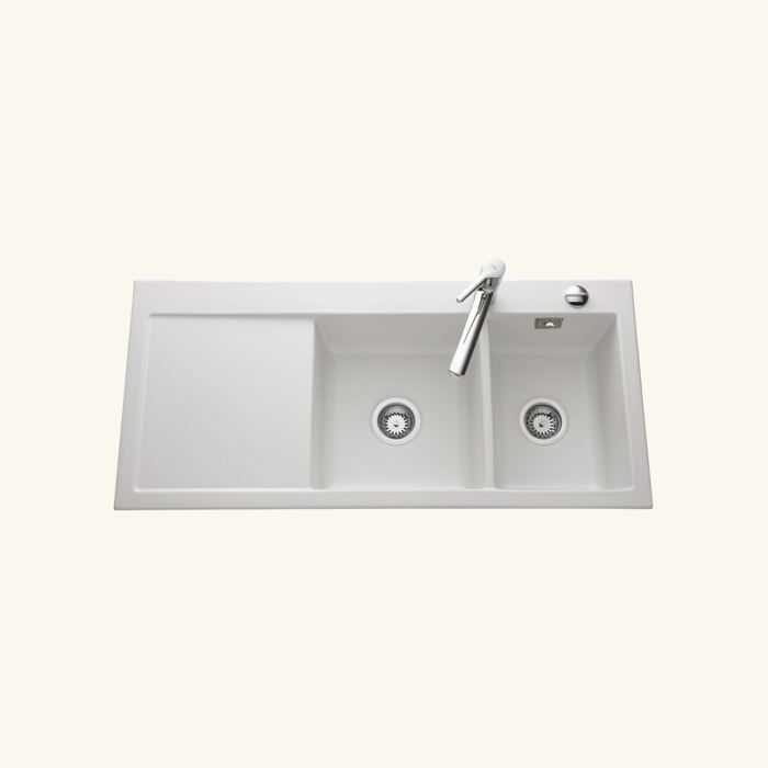 CUIPD172 automatic waste kit for 2 bowls for SystemCeram CLEYA sinks - Space-saving siphon