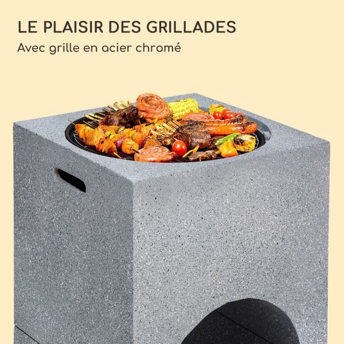 Blumfeldt Monolith Feuerstellengrill mit MGO-Grillrost und Stahlschale – Grau