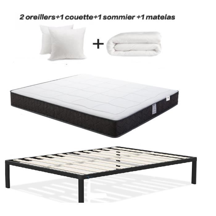 Juego de ropa de cama - IZTOSS - 160x200cm - Colchón de espuma viscoelástica - Base de cama tapizada - Edredón 200x230cm