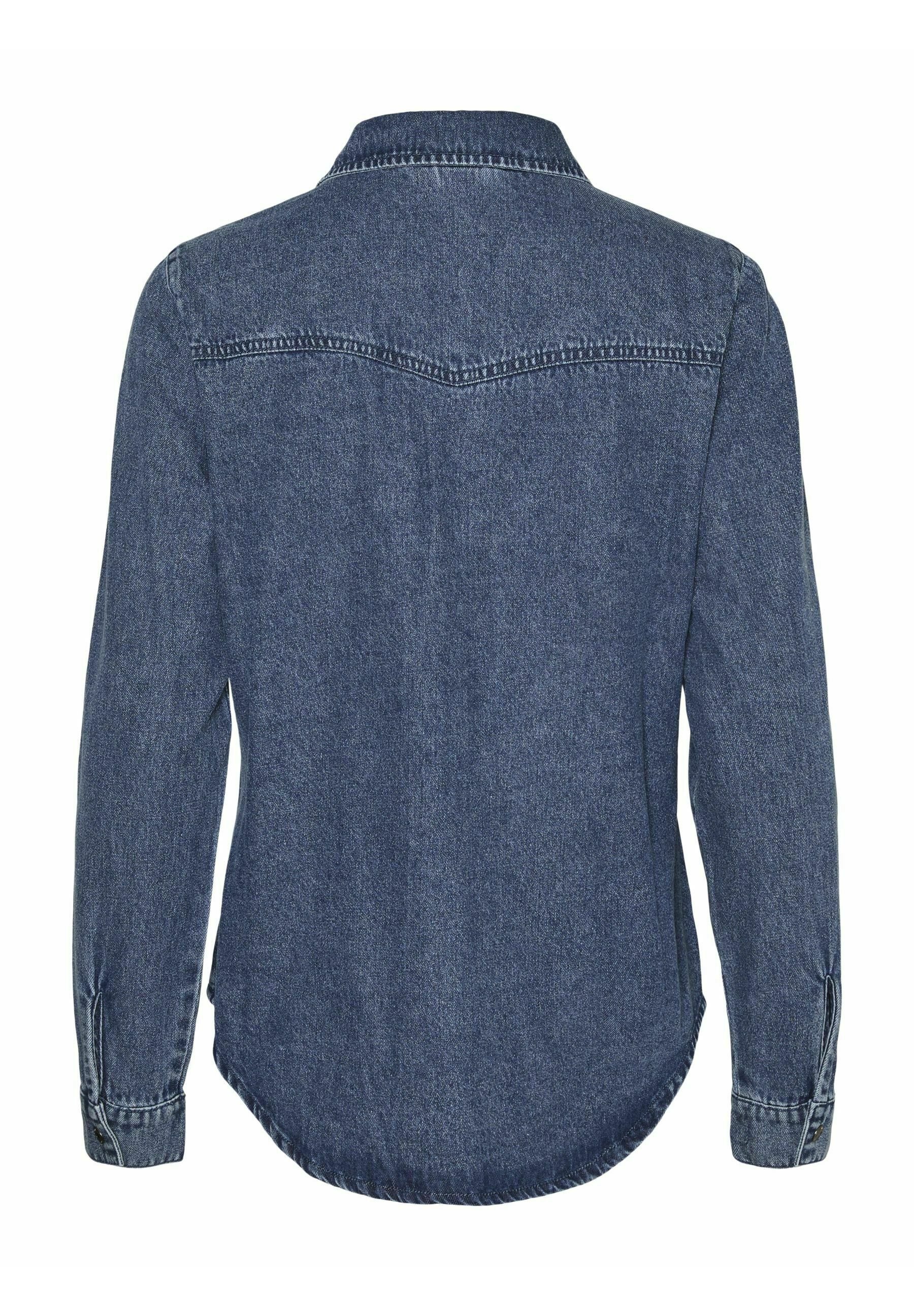 Vero Moda JENNIE - Blúzka na gombíky - stredne modrá džínsovina