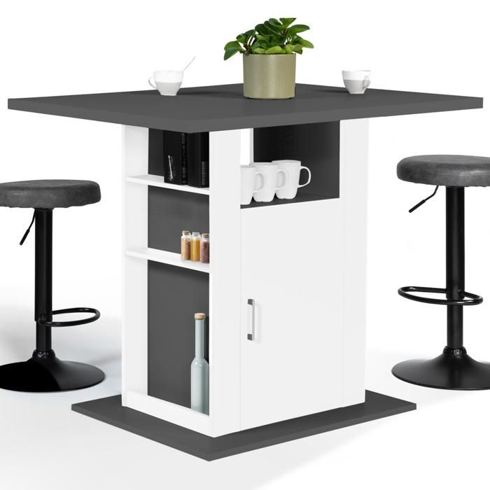 IDMARKET UGO 110cm Central Island with Grey and White Wooden Top and Storage
