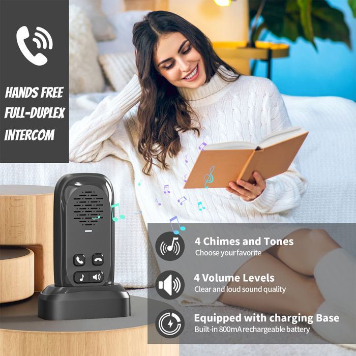Wireless intercom doorbell - AKOZON - Voice chime - RF433 - 300m range - IP44