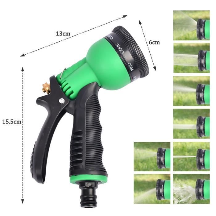 JIATZOCN Pistolets D'arrosage - 8 Modèles Différents - Se Connecte à un Tuyau D'arrosage Standard-Vert