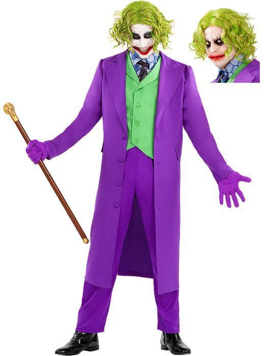 FUNIDELIA Déguisement Joker avec perruque - Déguisement pour homme et accessoires pour Halloween, carnaval et fêtes.