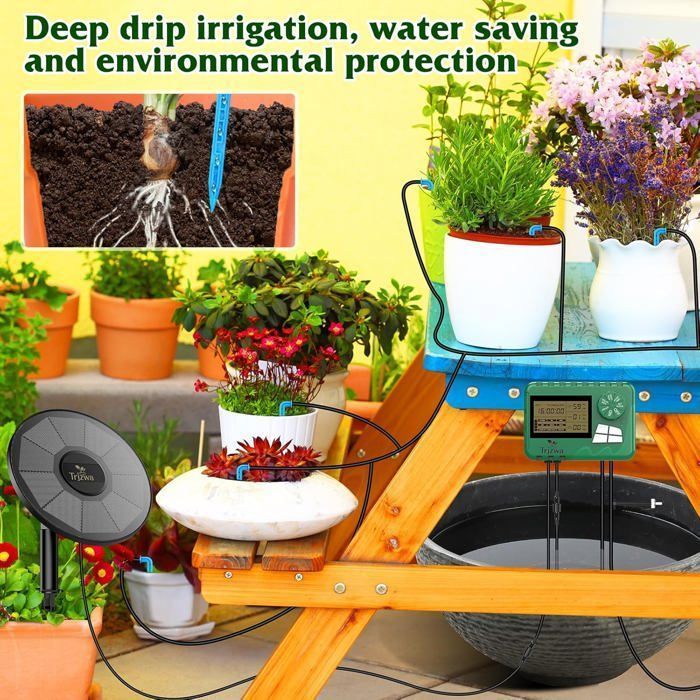 2200mAh Solar Druppelirrigatieset – Automatische timer, 15 druppelaars, voor tuin, balkon en planten