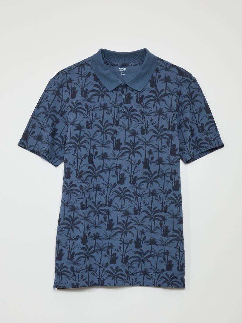Bedrukt katoenen piqué poloshirt - BLAUW