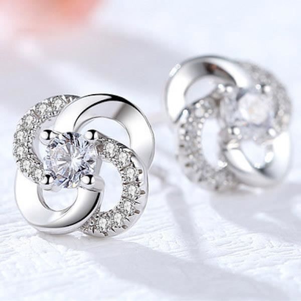 Brincos - Trevo - Prata - Zircônia cúbica - Flor - Feminino