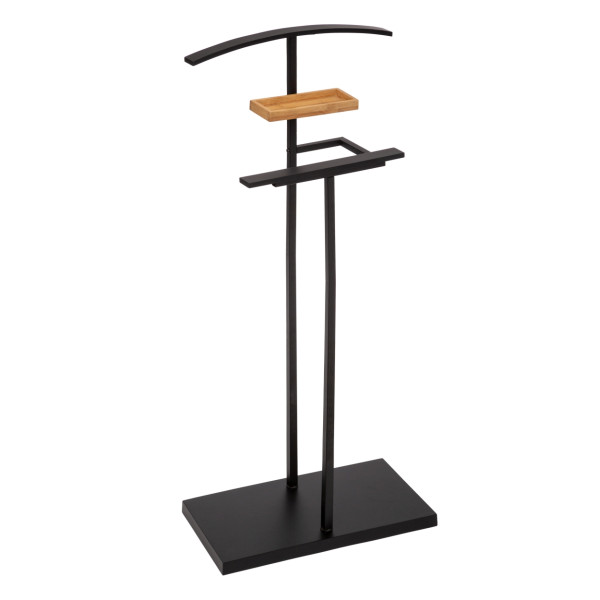 Wieszak stojący czarny z bambusową półką 114,5cm