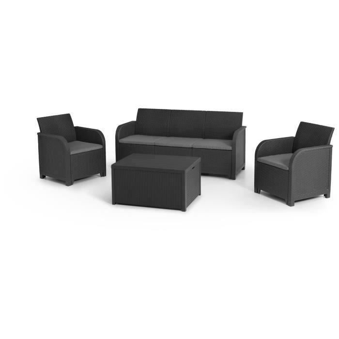 Conjunto de muebles de jardín - en resina imitación ratán tejido - Allibert de KETER - 5 personas - SanRemo - Gris grafito