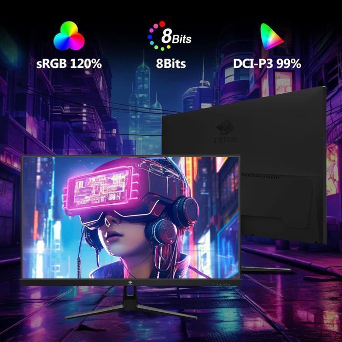 Monitor per PC gaming Z-EDGE UG27PJ da 27 pollici, 240 Hz, IPS LED, FHD 1080P, 2 porte HDMI 2.0 e 2 porte DP 1.4, luminosità 400 cd/m², FreeSync - Nero
