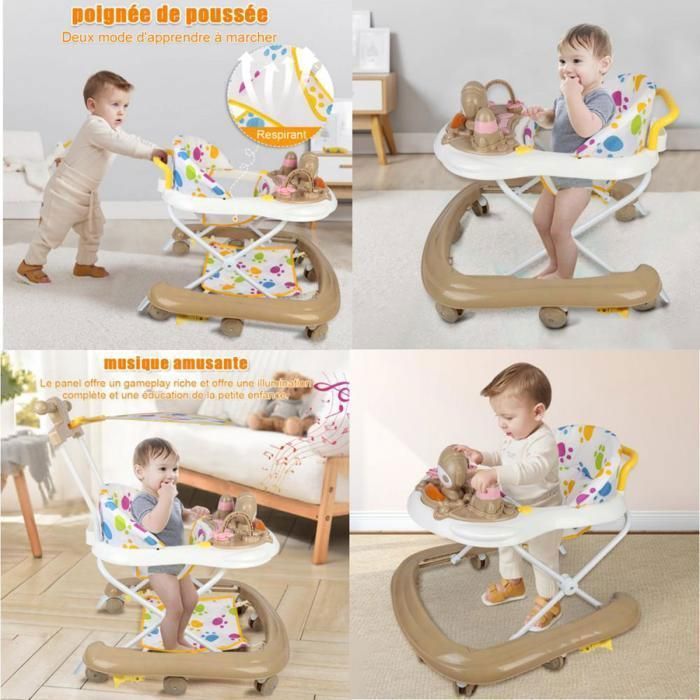 Trotteur Bébé 4 en 1 - XUANYU- + Apprendre à marcher + jeux 2 en 1 - Avce musical - Anti-retournement + Réglable  - Marron