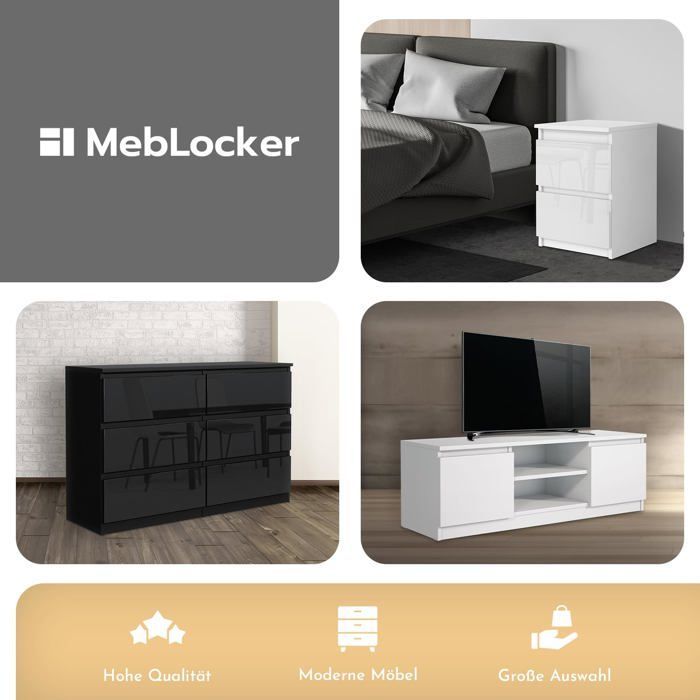 8-Drawer Chest of Drawers - Meblocker - White & Glossy 120 cm - Spacious Storage Unit - Living Room, Office, Bedroom & Children's Room