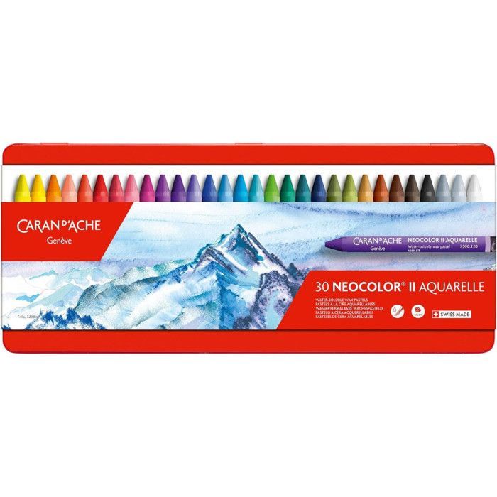 Watercolor wax pencils - Caran D'Ache - Neocolor II - 30 pieces - Blue and red - Mixed