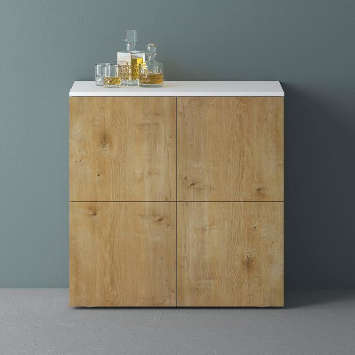 Mai & Mai Storage Unit with 4 Doors and 4 Compartments, Matte White + Light Brown, 76x36.4x74 cm, SR04