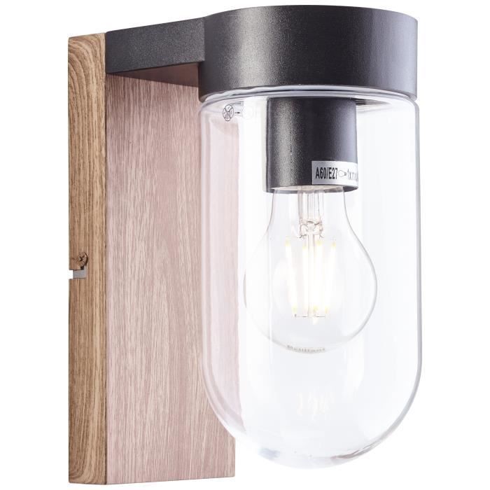 Aplique de exterior CABAR - BRILLANTE - madera oscura/negro - metal/cristal E27 1x40W