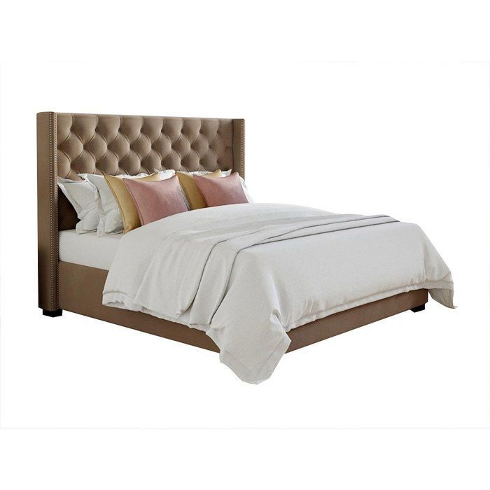 Cama de 180 x 200 cm con cabecero tapizado - Tela - Beige - MASSIMO II
