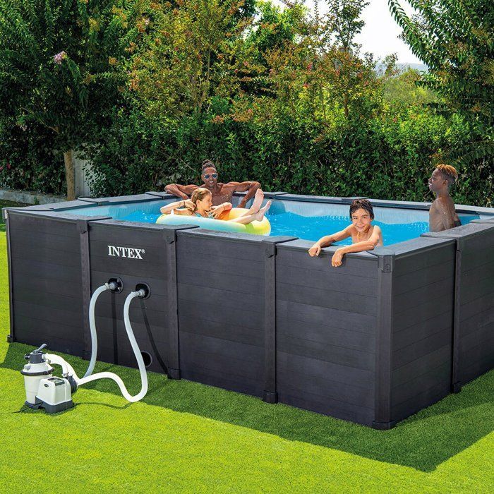 Kit de piscina tubular desmontable Intex - Grafito - 400 x 300 cm - Rectangular (escalera, válvulas, filtro, cubierta) - 26396GN