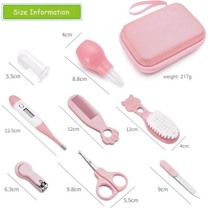 Trousse de Soin Bébé 8pcs Professionnel Trousse de Toilette Bebe Kit Soin Naissance Bebe avec Sac Transport Kit TROUSSE DE MANUCURE