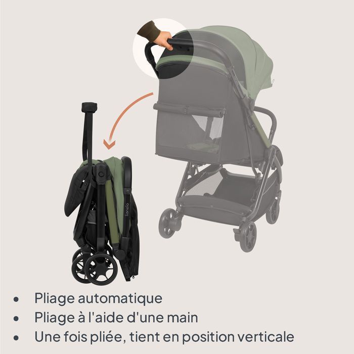 LIONELO Julie Air Ultra-Compact Stroller - Automatic Folding - Airplane Compatible - Up to 22kg - UPF 50 Canopy - Sage