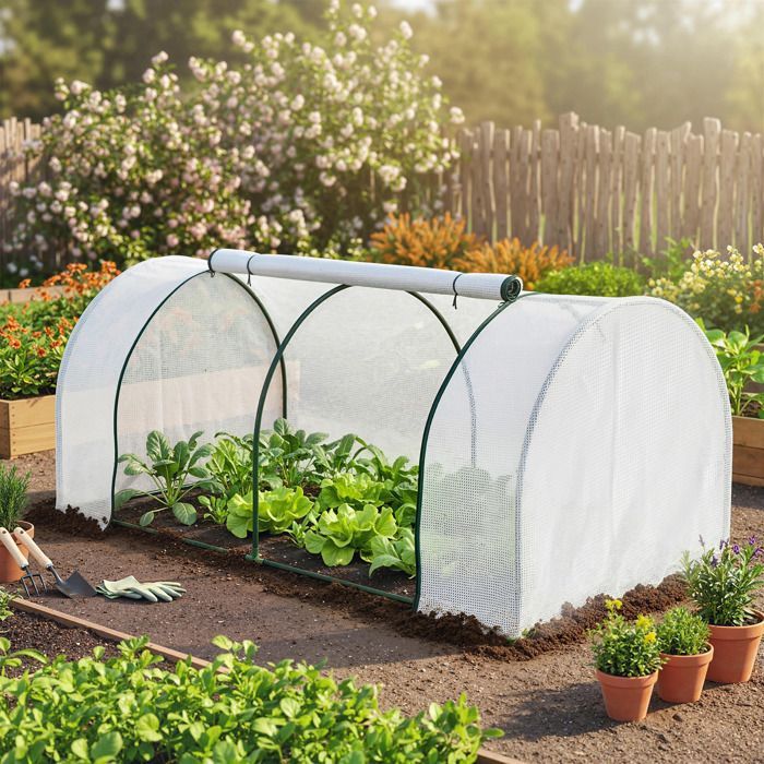Gartengewächshaus – Outsunny – aufrollbare Tür mit Reißverschluss und Zugband – 2 x 1 x 0,8 m – weiße PE-Plane mit grüner Stahleinfassung