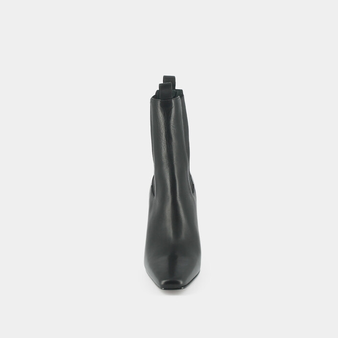 Bottines à talons, bouts pointus et élastiques  en cuir noir